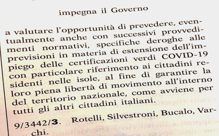  Green Pass, Rotelli: bene approvazione nostro Odg su cittadini isole