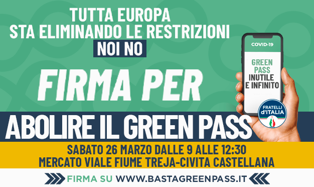  Civita Castellana: inaugurazione campagna tesseramento e raccolta firme per l’abolizione del Green Pass