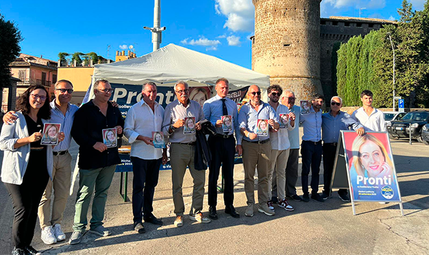 Intensa giornata di campagna elettorale per i candidati Fdi, Rotelli e Giampieri, in tanti paesi della Tuscia con il capogruppo Lollobrigida