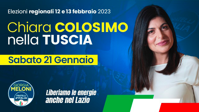  Sabato 21 gennaio la Deputata Chiara Colosimo nella Tuscia